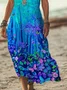 Women Floral Short Sleeve Summer Printing Dress V Neck Daily Casual Maxi X-Line Dress