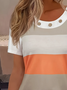 Women Striped Short Sleeve Tee T-shirt Crew Neck Printing Casual Summer Graphic Tee Top