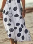 Women Abstract Polka Dots Short Sleeve Summer Printing Dress V Neck Daily Casual Maxi X-Line Dress