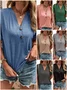 Women Plain Short Sleeve Tee T-shirt V Neck Casual Summer Top