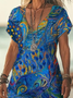 Women Abstract Short Sleeve Summer Printing Dress V Neck Daily Casual Maxi X-Line Dress