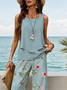 Women Floral Printing Two-Piece Set Daily Sleeveless Casual Summer Top With Pants Matching Set