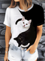 Women Cat Short Sleeve Tee T-shirt Crew Neck Printing Casual Summer Graphic Tee Top