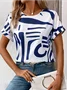 Women Abstract Short Sleeve Tee T-shirt Crew Neck Printing Casual Summer Graphic Tee Top