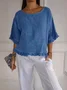 Women Plain Three Quarter Sleeve Tee T-shirt Crew Neck Casual Spring/Fall Top