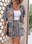 Women Striped Two-Piece Set Holiday Half Sleeve Vintage Summer Short Sets Matching Set