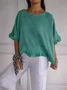 Women Plain Three Quarter Sleeve Tee T-shirt Crew Neck Casual Spring/Fall Top