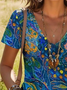 Women Abstract Short Sleeve Tee T-shirt V Neck Printing Casual Summer Graphic Tee Top