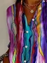Women Abstract Long Sleeve Shirt Spring/Fall Buckle Shirt Collar Daily Casual Top