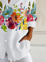 Women Floral Long Sleeve Shirt Spring/Fall Buckle Shirt Collar Daily Casual Top