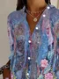 Women Floral Long Sleeve Shirt Spring/Fall Buckle Shirt Collar Daily Casual Top
