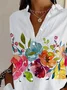 Women Floral Long Sleeve Shirt Spring/Fall Buckle Shirt Collar Daily Casual Top