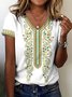 Women Floral Short Sleeve Tee T-shirt V Neck Casual Summer Top
