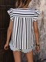 Women Striped Short Sleeve Shirt Summer V Neck Daily Casual Top