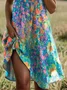 Women Floral Short Sleeve Summer Dress Shirt Collar Daily Casual Midi A-Line Dress