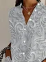 Women Floral Long Sleeve Shirt Spring/Fall Buckle Shirt Collar Daily Casual Top