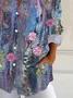 Women Floral Long Sleeve Shirt Spring/Fall Buckle Shirt Collar Daily Casual Top