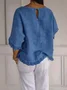 Women Plain Three Quarter Sleeve Tee T-shirt Crew Neck Casual Spring/Fall Top