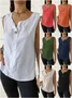 Women Plain Sleeveless Shirt Summer V Neck Daily Casual Top