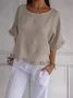 Women Plain Three Quarter Sleeve Tee T-shirt Crew Neck Casual Spring/Fall Top