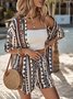 Women Striped Two-Piece Set Holiday Half Sleeve Vintage Summer Short Sets Matching Set