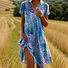 Women Floral Short Sleeve Summer Dress Shirt Collar Daily Casual Midi A-Line Dress