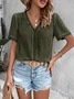 Women Polka Dots Short Sleeve Shirt Summer V Neck Daily Casual Top