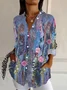 Women Floral Long Sleeve Shirt Spring/Fall Buckle Shirt Collar Daily Casual Top