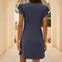Women Plain Short Sleeve Summer Dress V Neck Daily Casual Knee Length Ruffle Skirt A-Line Dress
