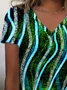 Women Abstract Short Sleeve Tee T-shirt V Neck Printing Casual Summer Graphic Tee Top