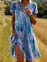 Women Floral Short Sleeve Summer Dress Shirt Collar Daily Casual Midi A-Line Dress