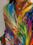 Women Abstract Long Sleeve Shirt Spring/Fall Buckle Shirt Collar Daily Casual Top