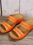 Women Retro Non-Slip Round Toe Comfortable Flat Sandals Casual Daily Slippers
