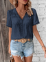 Women Polka Dots Short Sleeve Shirt Summer V Neck Daily Casual Top