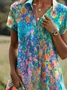 Women Floral Short Sleeve Summer Dress Shirt Collar Daily Casual Midi A-Line Dress