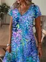 Women Floral Short Sleeve Summer Dress V Neck Daily Casual Maxi A-Line Dress