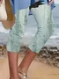Women Floral Capris Elastic Waist Pant Casual Summer Trousers