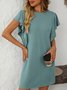 Women Striped Short Sleeve Ruffled Summer Printing Dress Crew Neck Daily Casual Mini T-Shirt Dress H-Line Dress