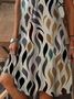 Women Abstract Short Sleeve Summer Printing Dress V Neck Daily Casual Knee Length T-Shirt Dress H-Line Dress