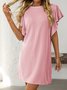 Women Striped Short Sleeve Ruffled Summer Printing Dress Crew Neck Daily Casual Mini T-Shirt Dress H-Line Dress