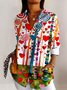 Women Geometric Long Sleeve Shirt Spring/Fall V Neck Daily Casual Top