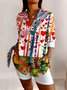 Women Geometric Long Sleeve Shirt Spring/Fall V Neck Daily Casual Top