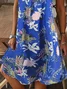Women Floral Short Sleeve Summer Printing Dress V Neck Daily Casual Knee Length T-Shirt Dress H-Line Dress