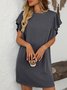 Women Striped Short Sleeve Ruffled Summer Printing Dress Crew Neck Daily Casual Mini T-Shirt Dress H-Line Dress