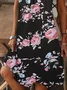 Women Floral Short Sleeve Summer Printing Dress V Neck Daily Casual Knee Length T-Shirt Dress H-Line Dress