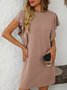 Women Striped Short Sleeve Ruffled Summer Printing Dress Crew Neck Daily Casual Mini T-Shirt Dress H-Line Dress