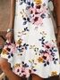 Women Floral Short Sleeve Summer Printing Dress V Neck Daily Casual Knee Length T-Shirt Dress H-Line Dress