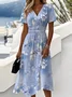 Women Floral Short Sleeve Summer Dress V Neck Daily Casual Maxi Beach Dress A-Line Dress