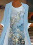 Women Abstract Printing Two-Piece Set Daily Three Quarter Sleeve Casual Spring/Fall Dress With Coat Matching Set