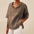 Women Plain Half Sleeve Blouse Summer V Neck Daily Casual Top
